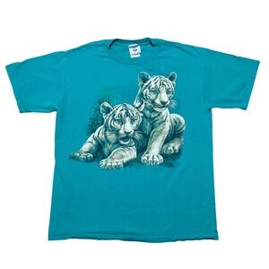 Vintage‎ Jerzees White Tiger Cubs Graphic T-Shirt Teal Green Mens Large